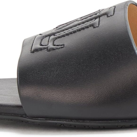 Women's Calfskin Slide Sandals Black Size 10 Open Toe Rubber Sole Luxury Comfort - Picture 4 of 4